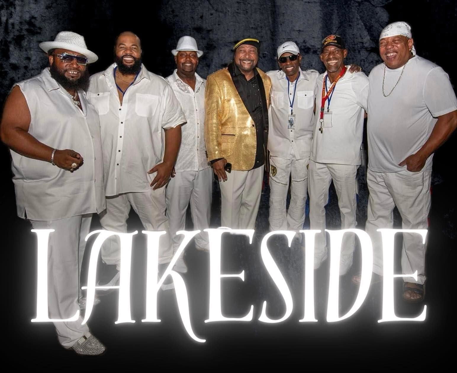 7 guys dressed in mostly white, some with hats with the text Lakeside at the bottom of the image